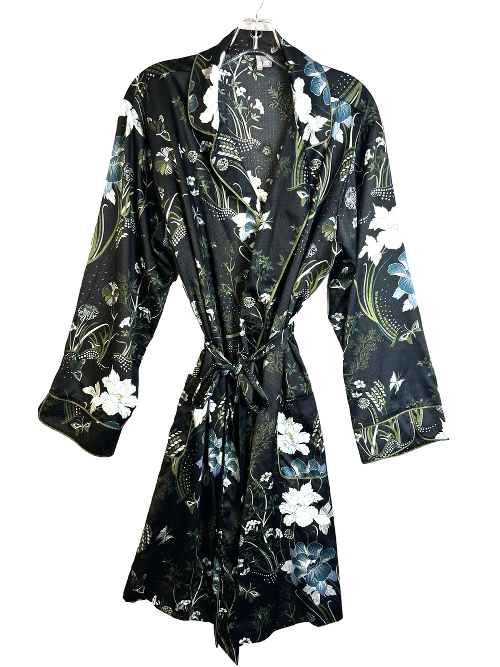 Chelsea 28 Kimono Robe Black Floral Women Large Sleepwear Loungewear Mid Length
